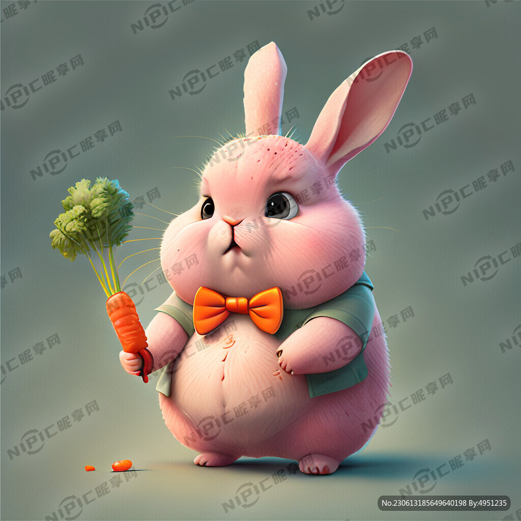 肉肉的粉色小胖兔 讨厌吃胡萝卜
