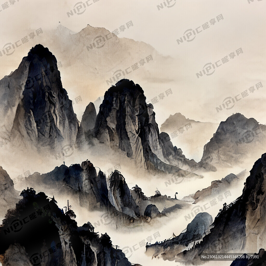 山谷 中国风 中国画 山水