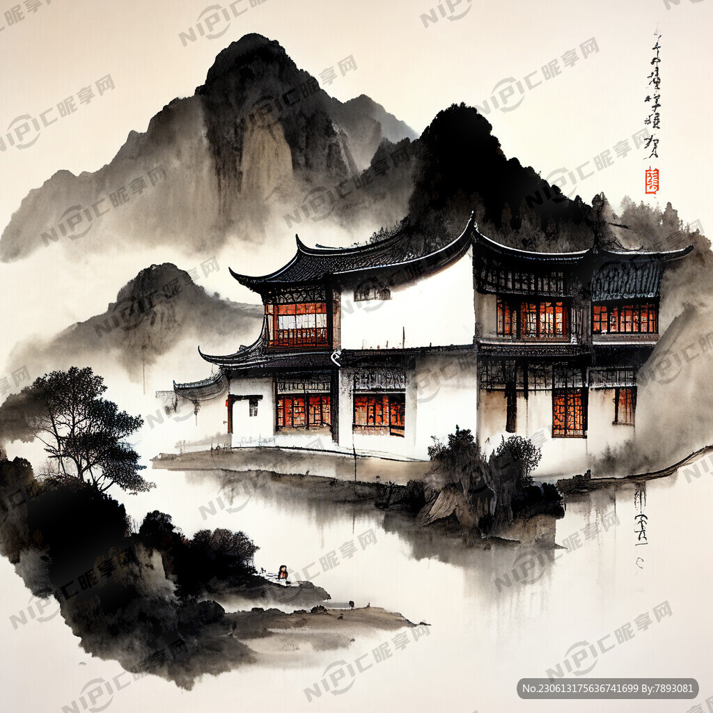 山水古风房屋大院建筑