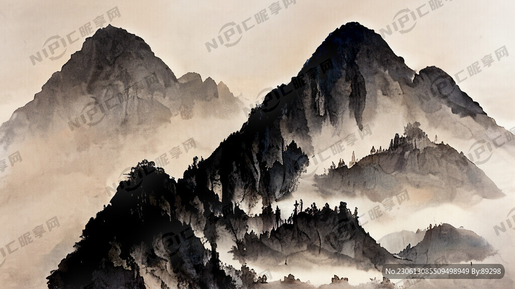 山谷 中国风 中国画 山水