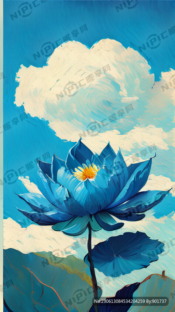 夏季蓝色荷叶云朵