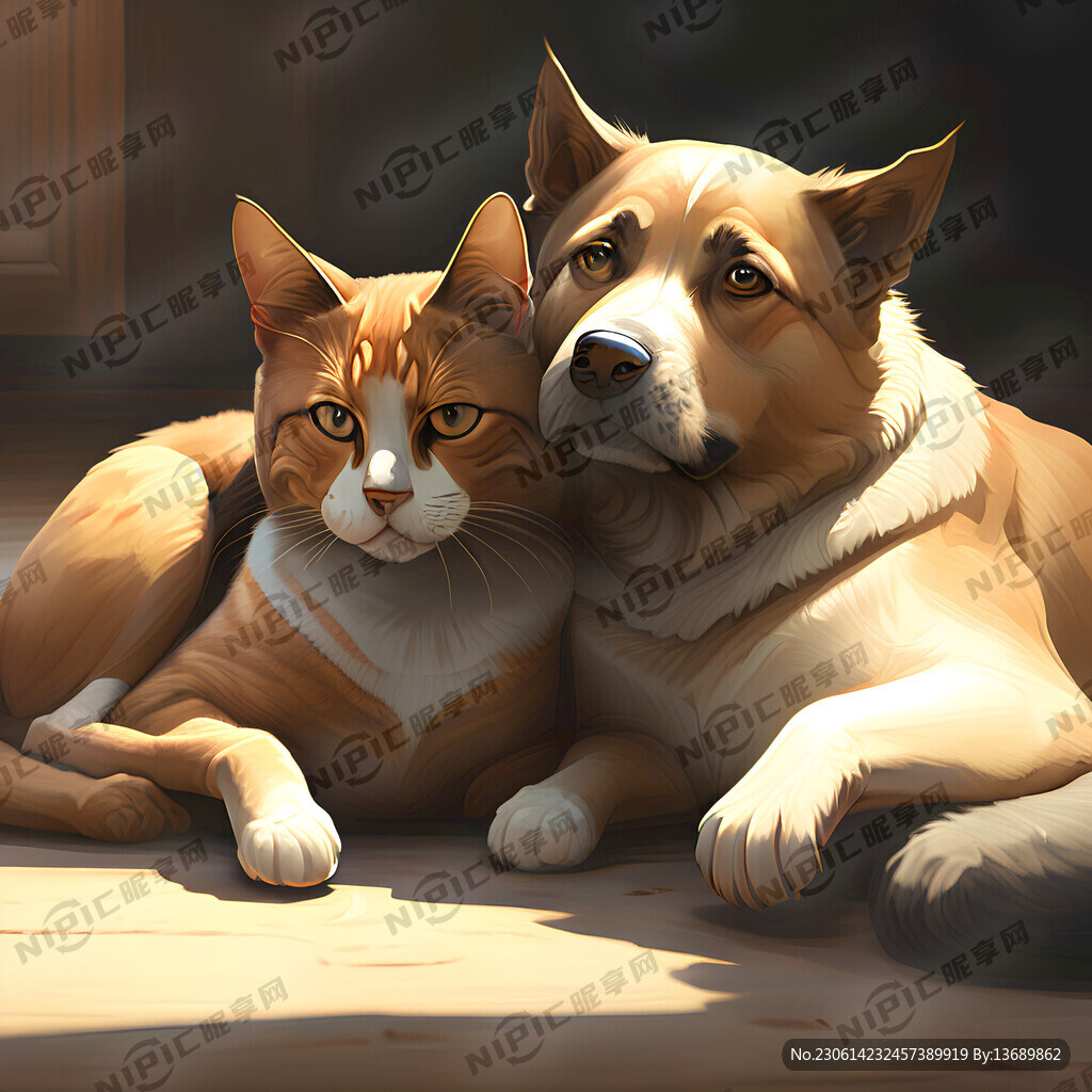猫和狗趴在一起