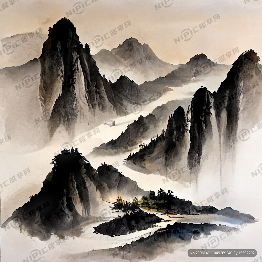 山谷 中国风 中国画 山水
