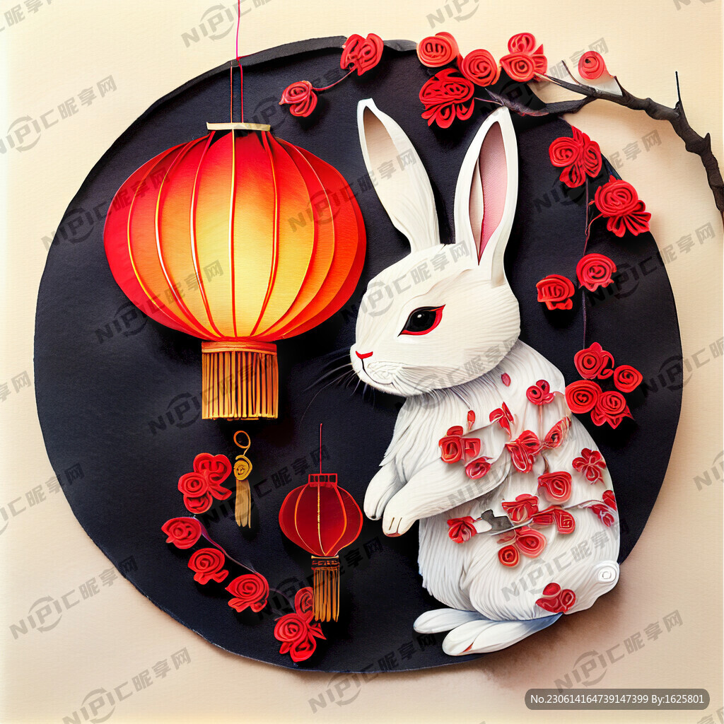 衍纸艺术 春节 可爱兔子 红梅