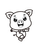 矢量卡通小猪线条漫画