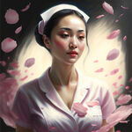 梦幻唯美护士姐姐，中式美女，超高清，写实油画，沐浴在花瓣里满天花瓣，飘渺电影般环境，明亮清晰