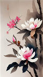 中国风，中国画，欧式花鸟，牡丹花，玉兰花，小鸟，高雅，高清。