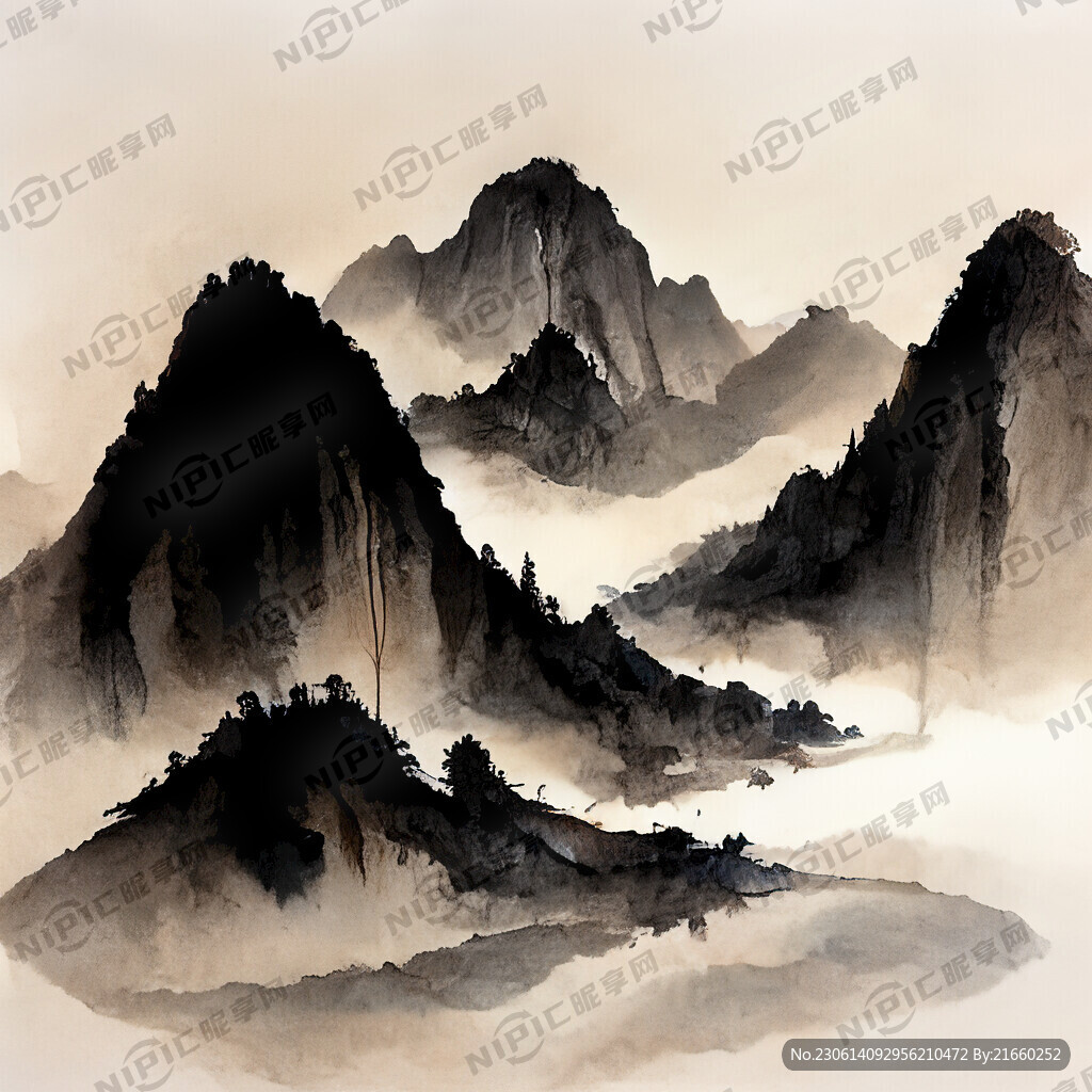 山谷 中国风 中国画 山水