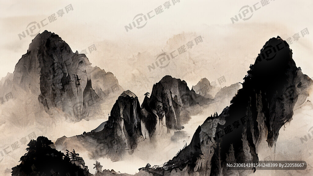 山谷 中国风 中国画 山水