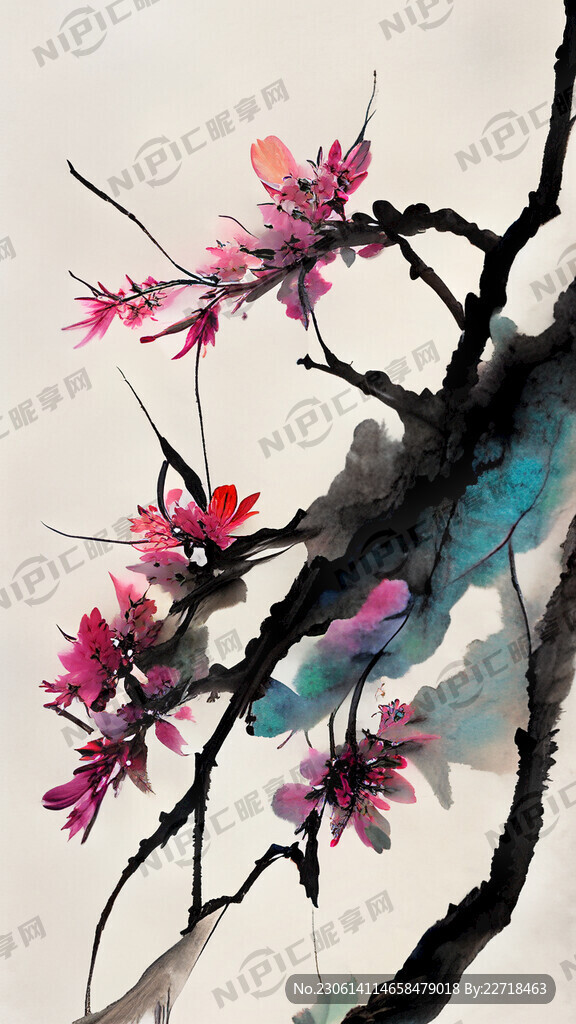 写意 桃花 枝繁叶茂