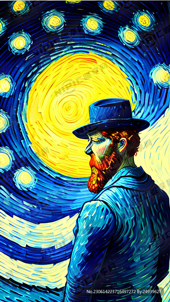 梵高正在奏乐背后是他画的星空