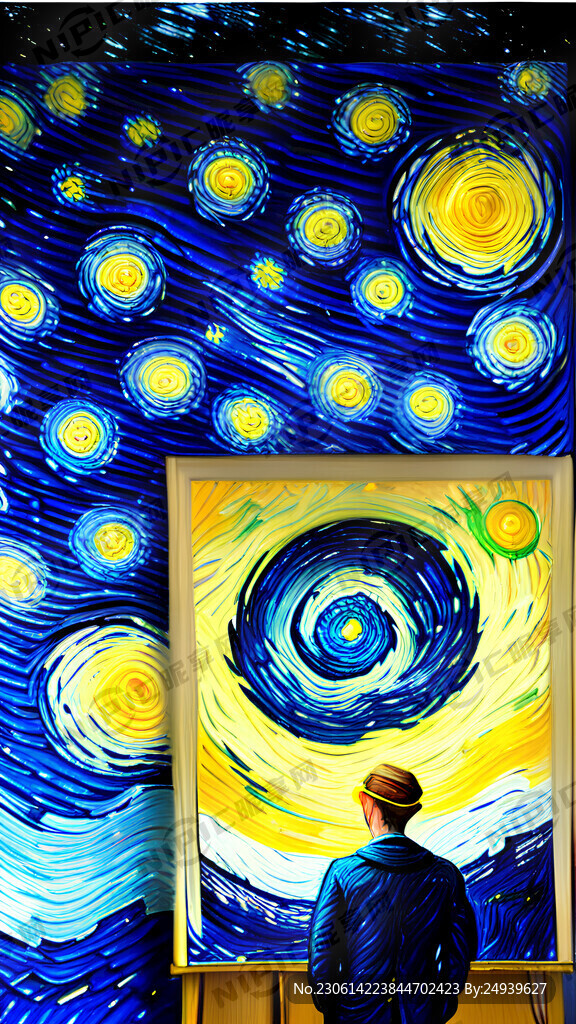 梵高正在画画背后是他画的星空