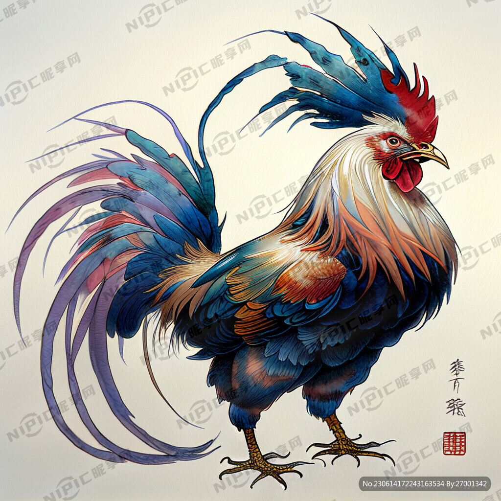 雄鸡 高脚 长尾 中国风