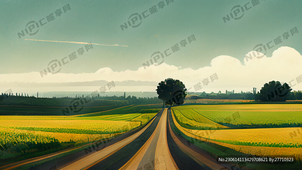 公路 农田 画面开阔 意境雄浑