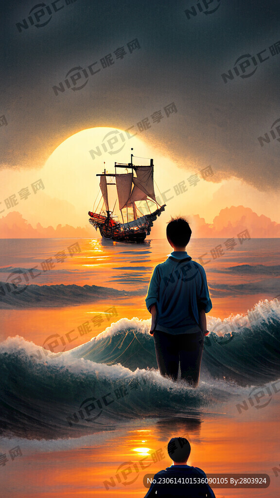 父亲节孩子坐在父亲肩膀上看海海