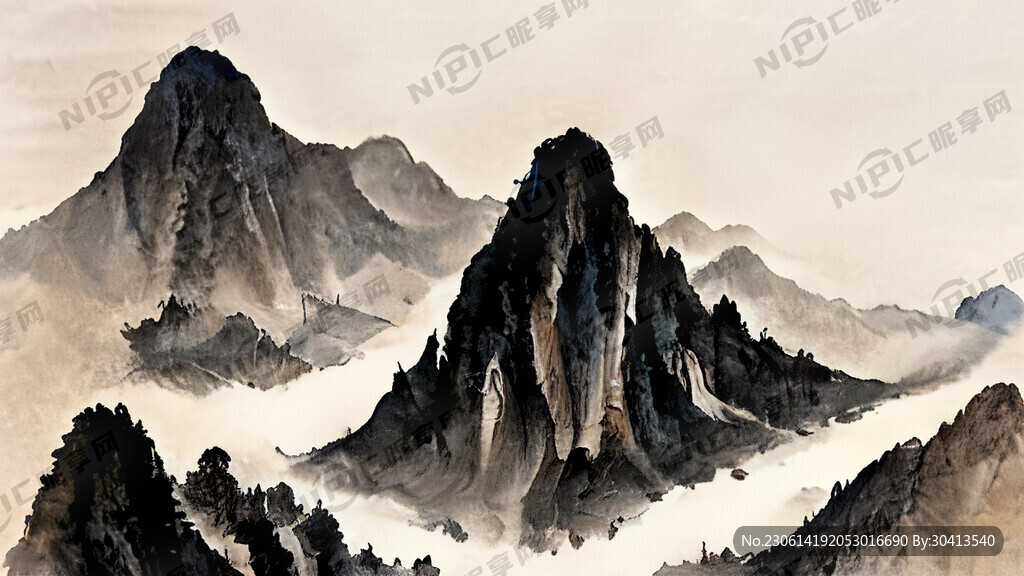 山谷 中国风 中国画 山水