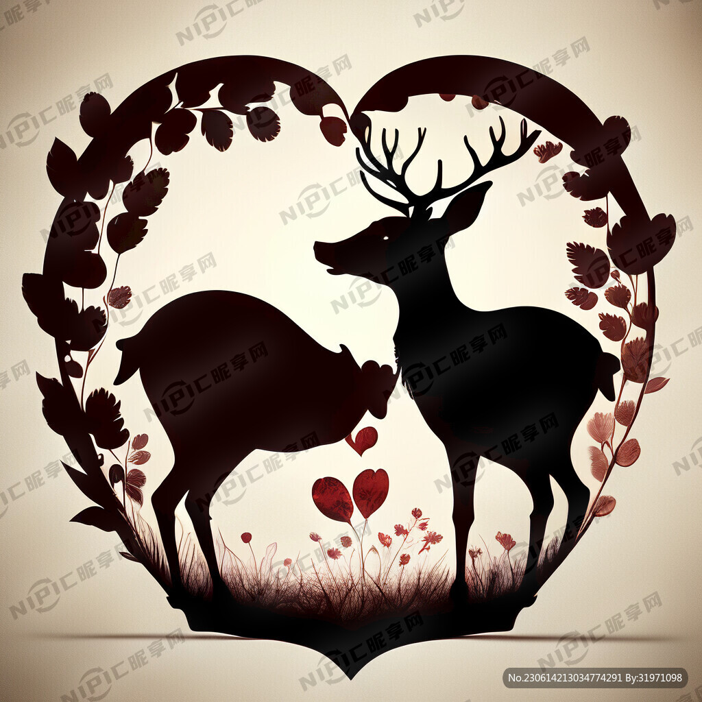 爱情鹿剪画