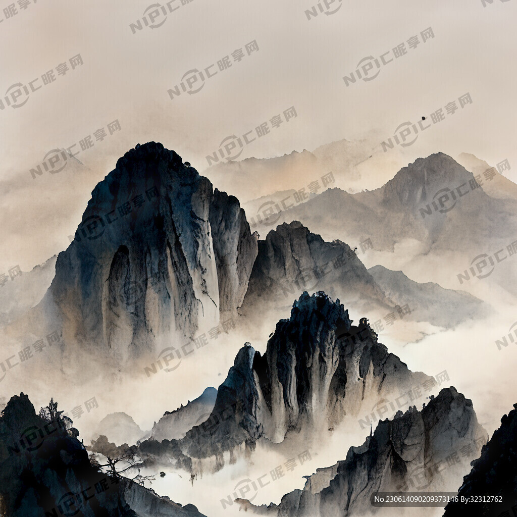 山谷 中国风 中国画 山水