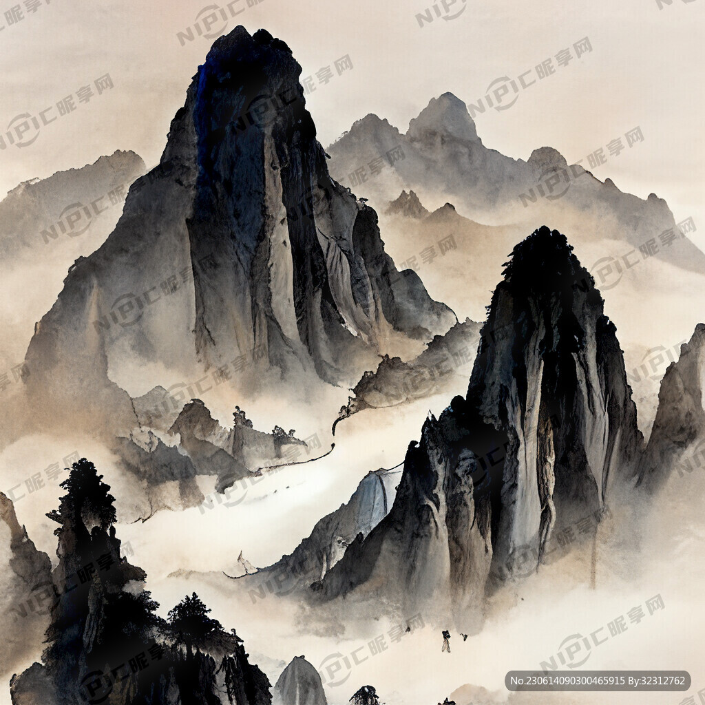 山谷 中国风 中国画 山水