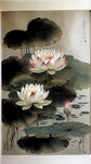 六条鱼，池塘，工笔画，国画，莲年有余，莲花，莲叶，中国风