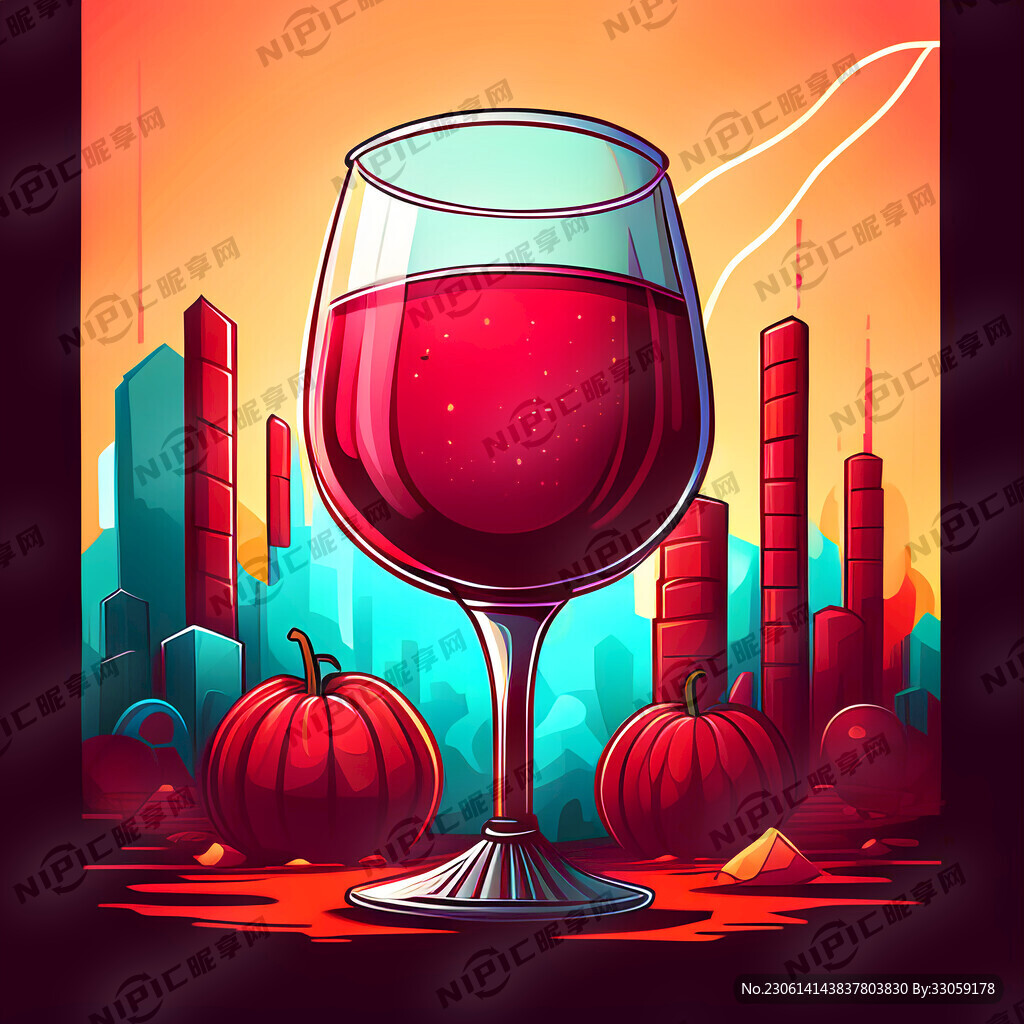 炫酷 卡通 红酒 炫彩插画
