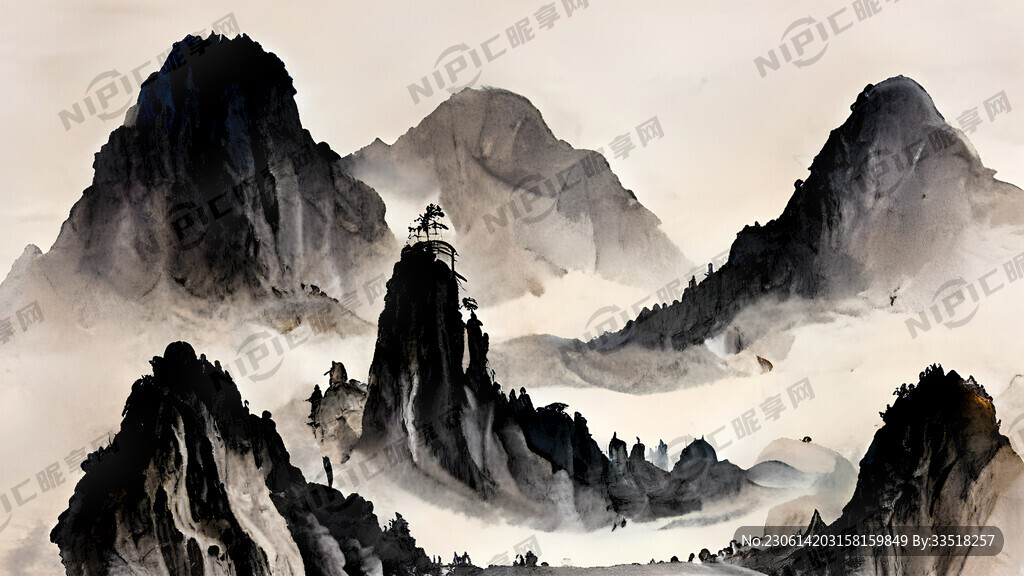 山谷 中国风 中国画 山水