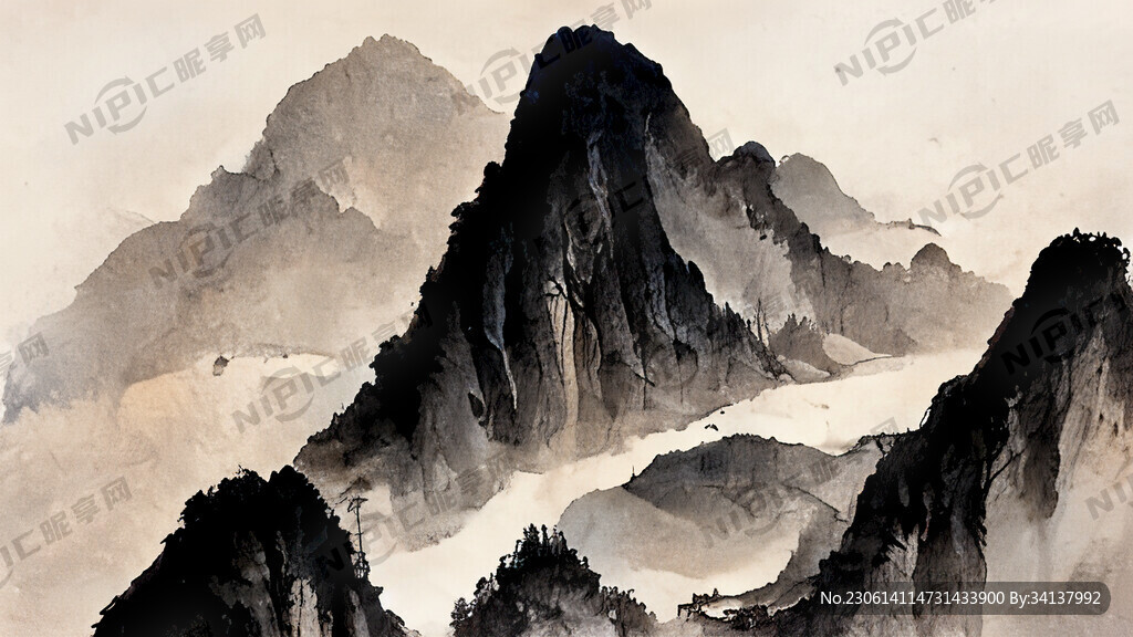 山谷 中国风 中国画 山水