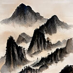 山谷，中国风，中国画，山水，水墨风格，写意，意境，高雅，高清，仙风道骨。