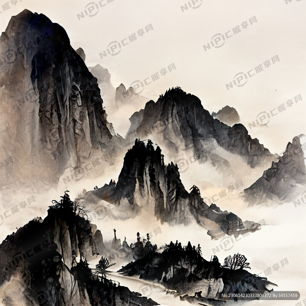 山谷 中国风 中国画 山水