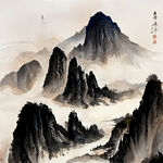 山谷，中国风，中国画，山水，水墨风格，写意，意境，高雅，高清，仙风道骨。