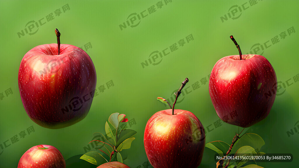 红苹果 绿色背景 丰收的季节