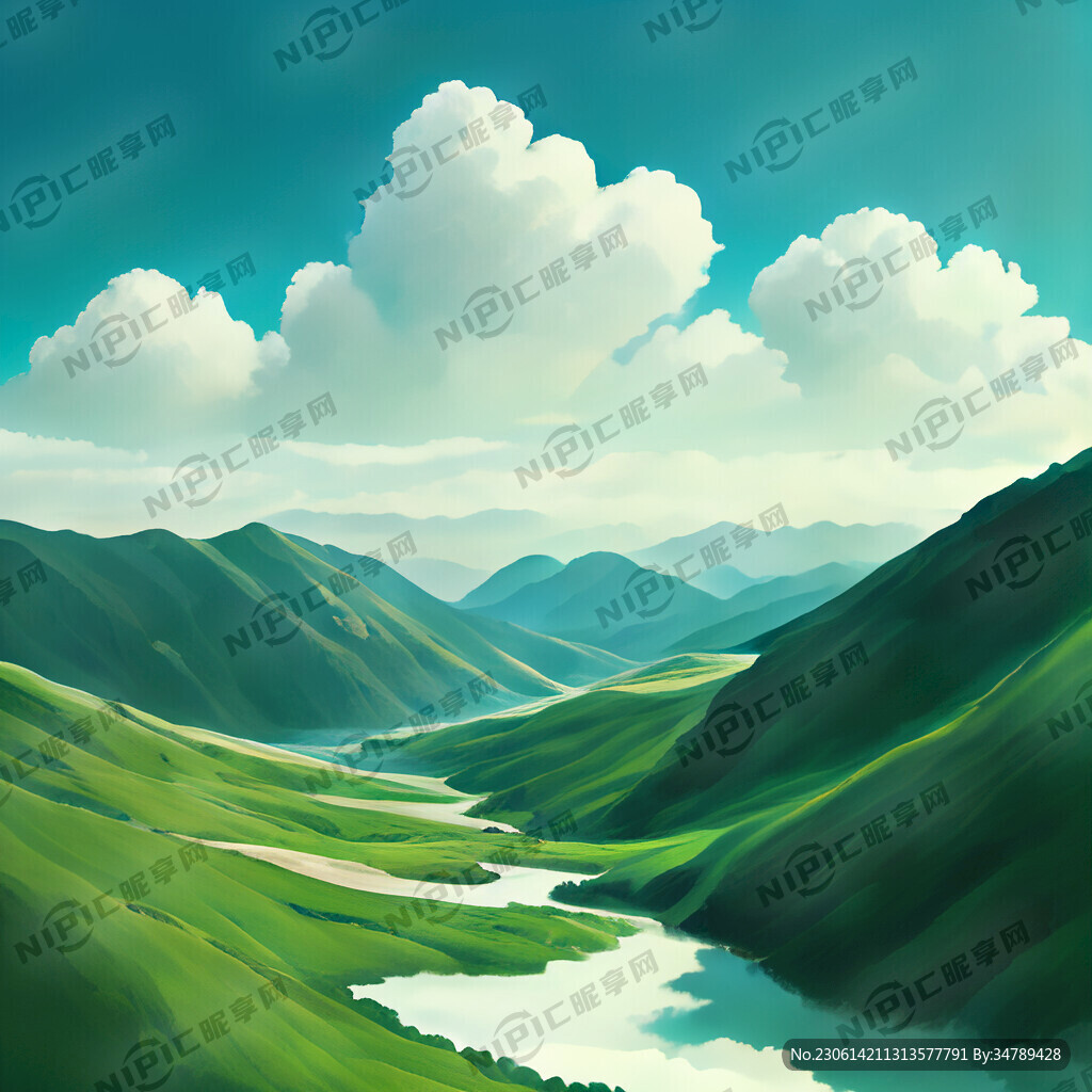AI创作图青山绿水 蓝天白云nipic.com-昵图网