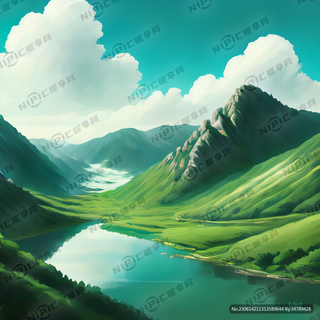 AI创作图青山绿水 蓝天白云nipic.com-昵图网