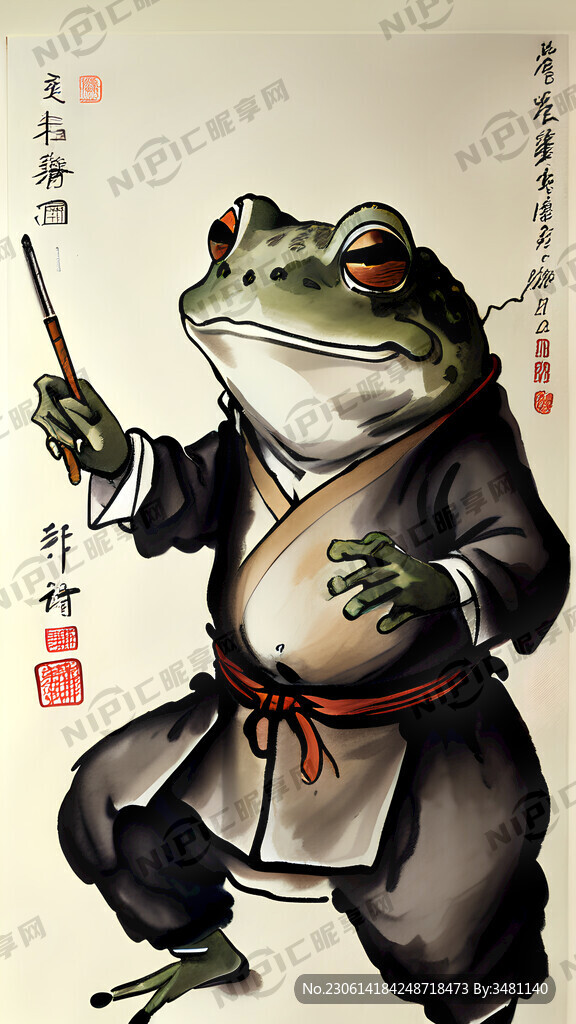 会功夫的青蛙 太极手势 微笑