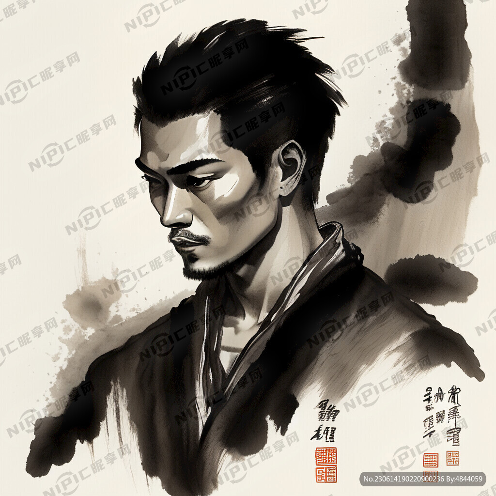 中国水墨年轻男子