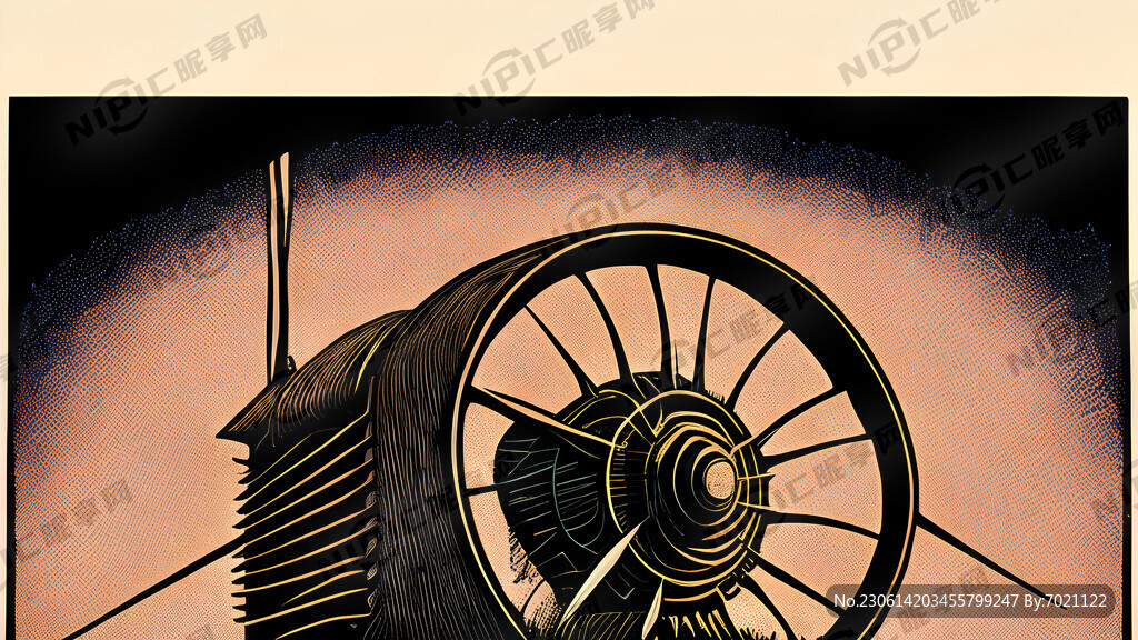 风电机 透视感 版画风