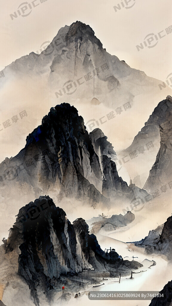 山谷 中国风 中国画 山水