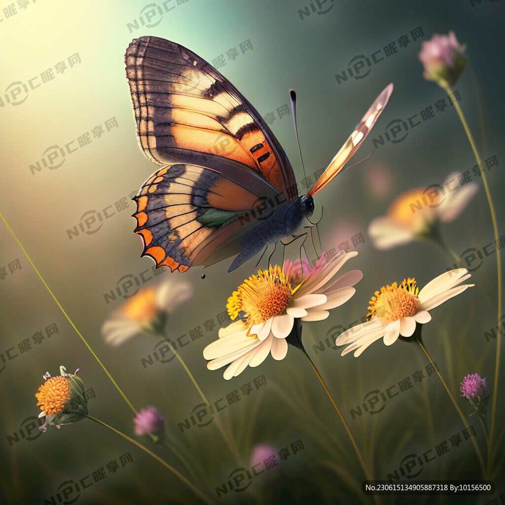 蝴蝶飞在花丛上