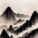 山谷，中国风，中国画，山水，水墨风格，写意，意境，高雅，高清，仙风道骨。