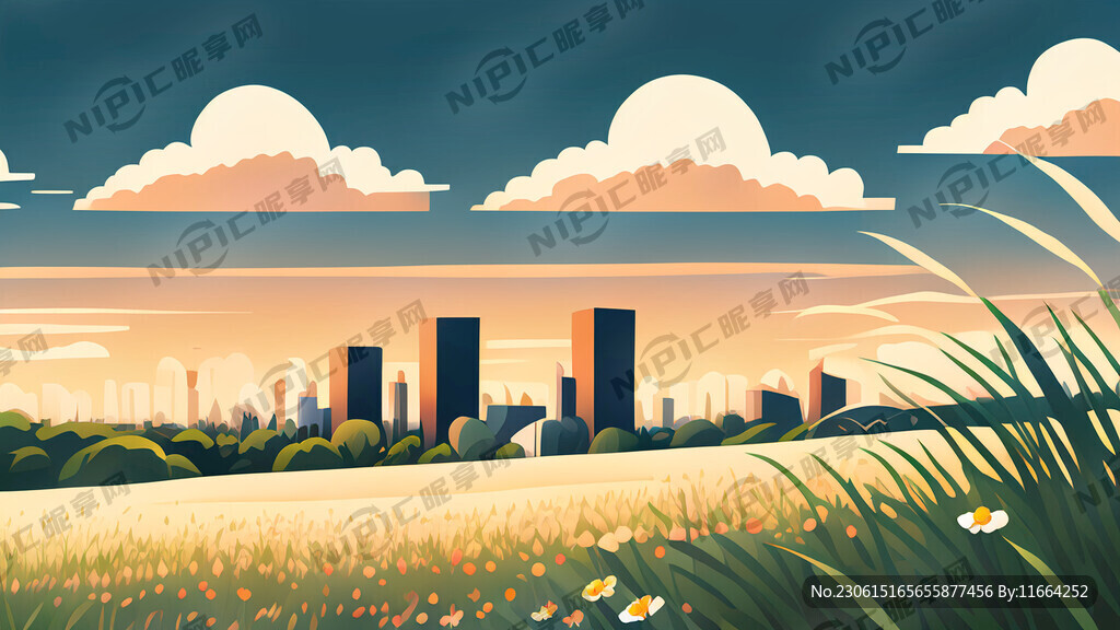 扁平风 前面是草丛花草