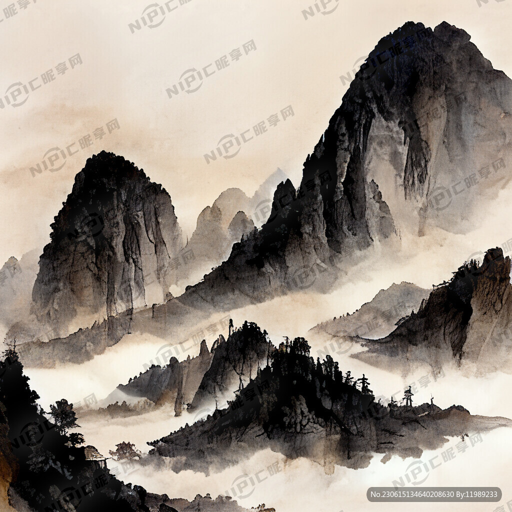 山谷 中国风 中国画 山水