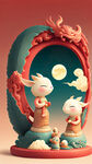 中国端午节海报设计，可爱的玩具雕塑风格，虚幻引擎，柔和的梦幻场景，经典配色，浅红色，超高分辨率