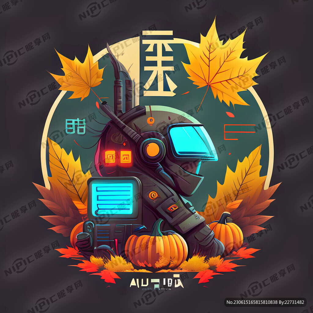 秋分节气图标 赛博朋克风格