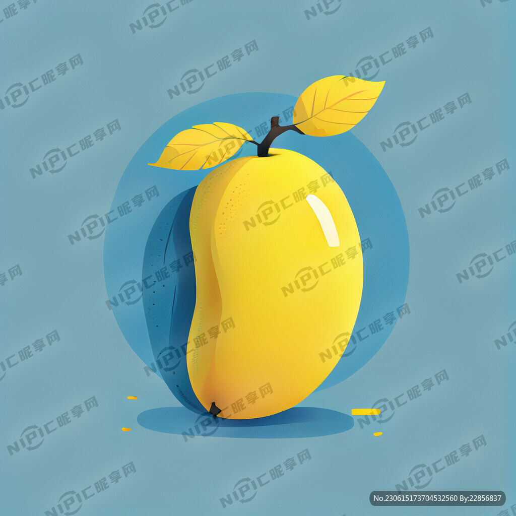 黄色芒果 蓝色 简单插画风格