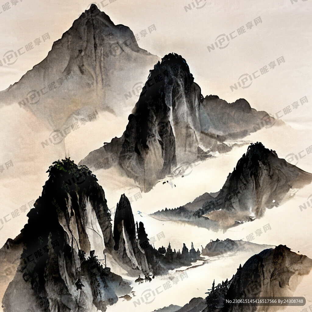 山谷 中国风 中国画 山水