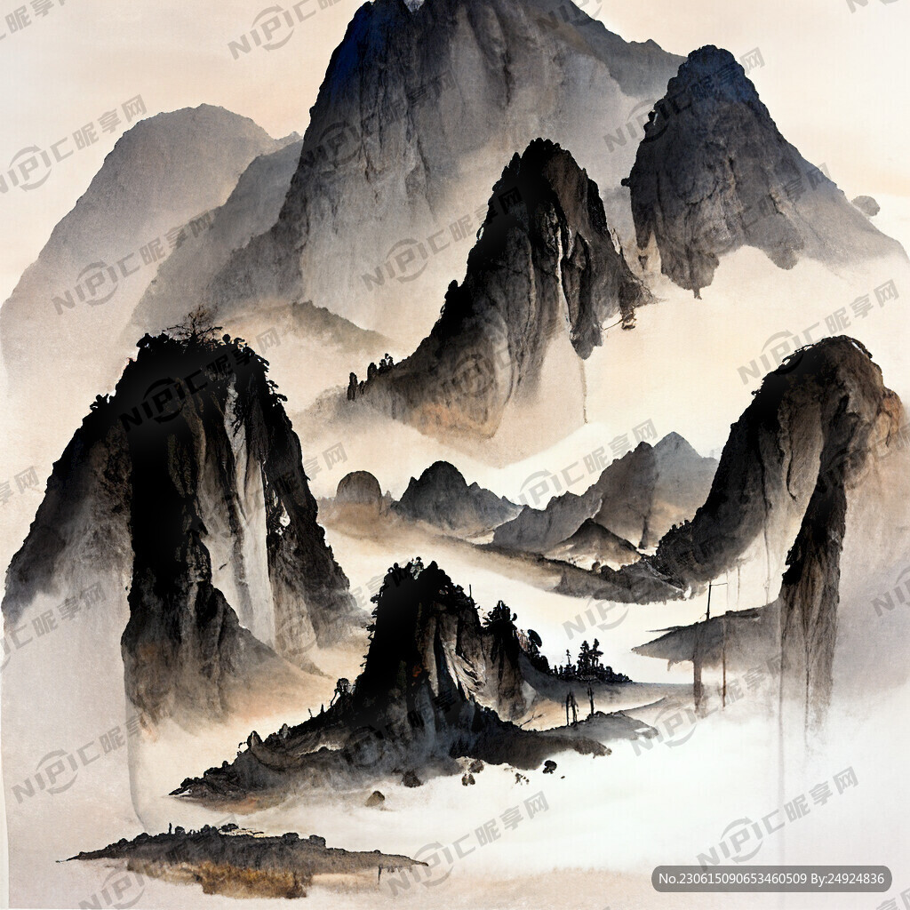 山谷 中国风 中国画 山水