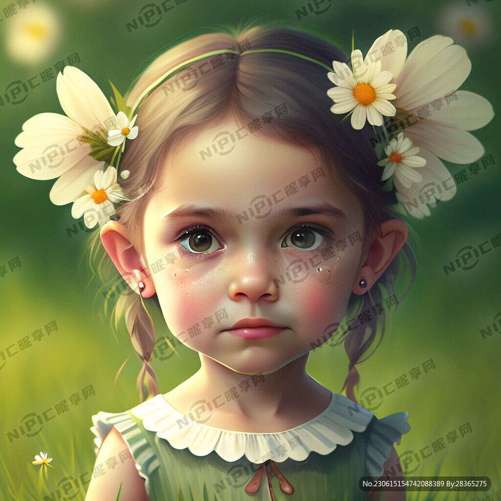 身穿可爱小裙子耳朵边夹花漂亮脸