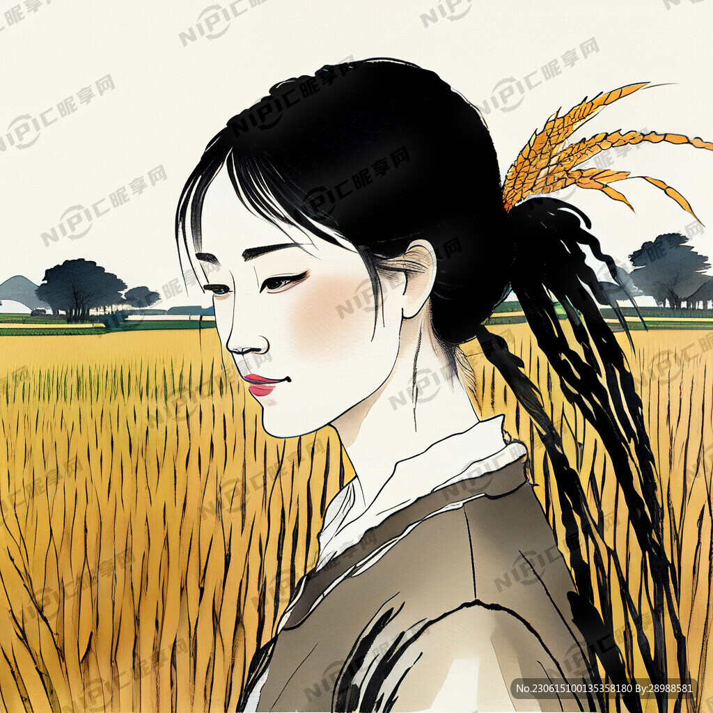 稻谷 稻田 国潮 插画 稻穗