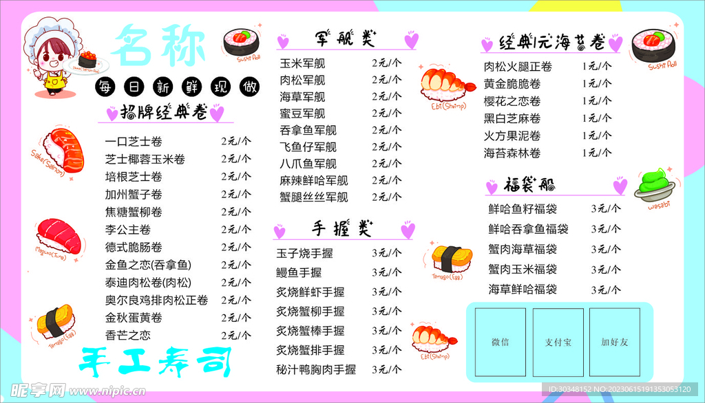 寿司价格表菜单价目表