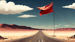 公路荒漠一望无际殊死搏斗壮烈飘扬的红旗